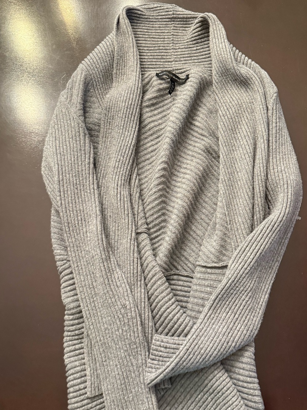 White House Black Market Ribbed Open-Front Cardigan - Light Gray
